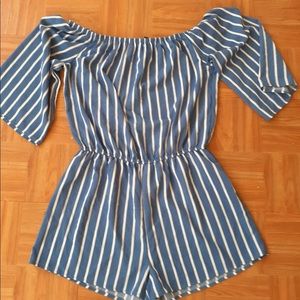 Blue and white romper